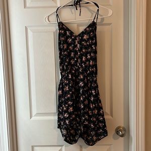 Dark blue and flower shorts romper